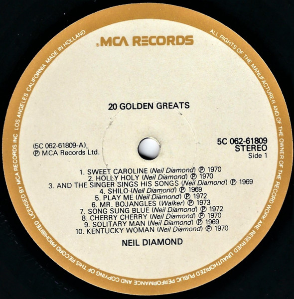 Neil Diamond – 20 Golden Greats - Disc VINIL LP VG - imagine 3