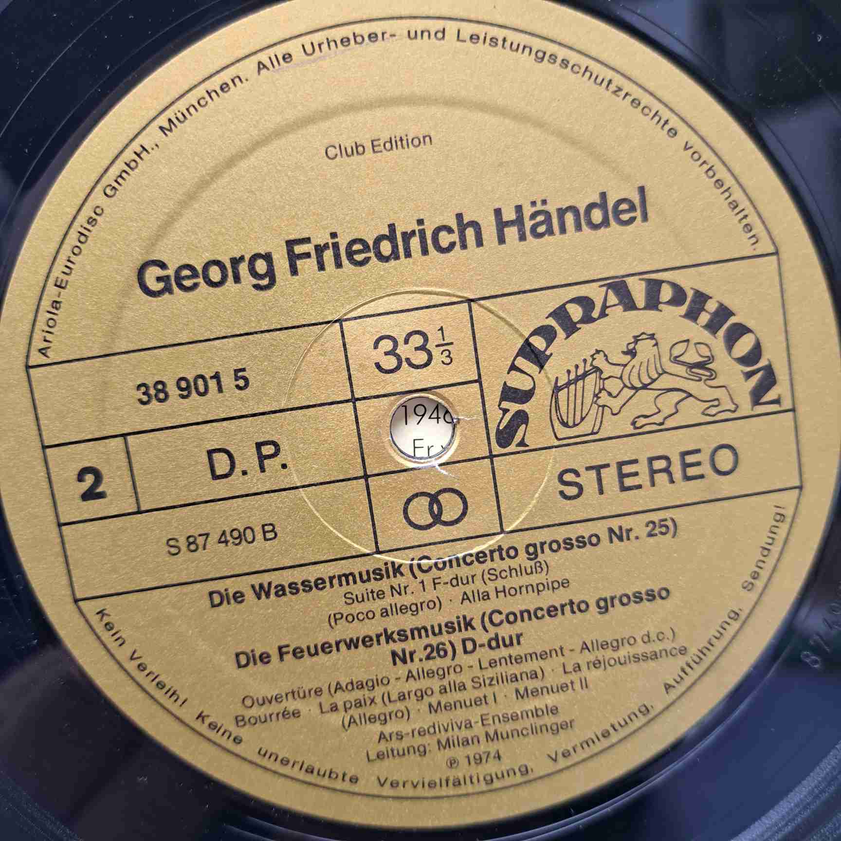 Händel, Ars Rediviva Ensemble, Milan Munclinger – Wassermusik Feuerwerksmusik - Disc VINIL LP VG - imagine 2