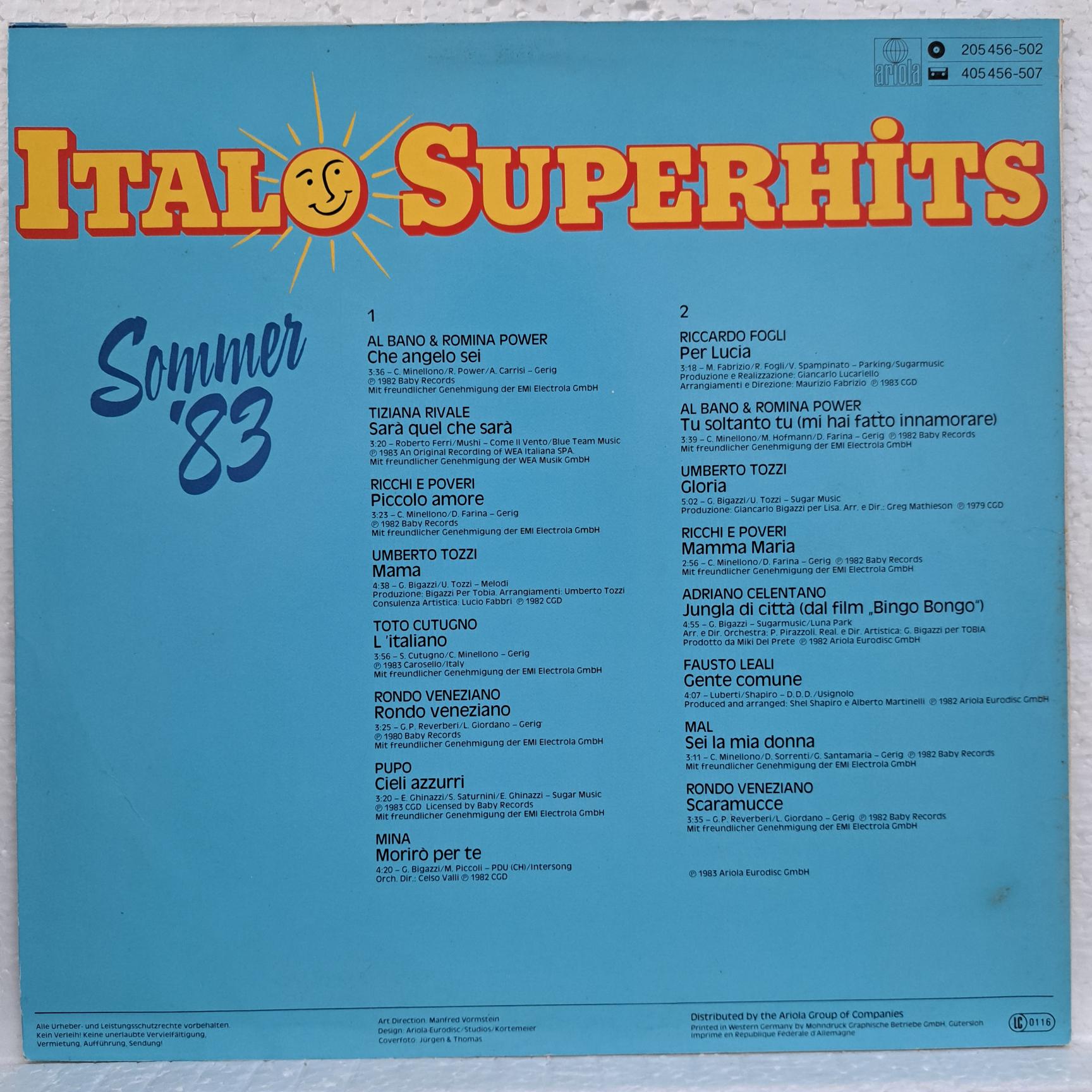 Italo Superhits Sommer '83 - Rondo Veneziano, Pupo,Al Bano & Romina Power, Adriano Celentano, Ricchi & Poveri, Toto Cutugno - Disc VINIL LP VG VG+ - imagine 2