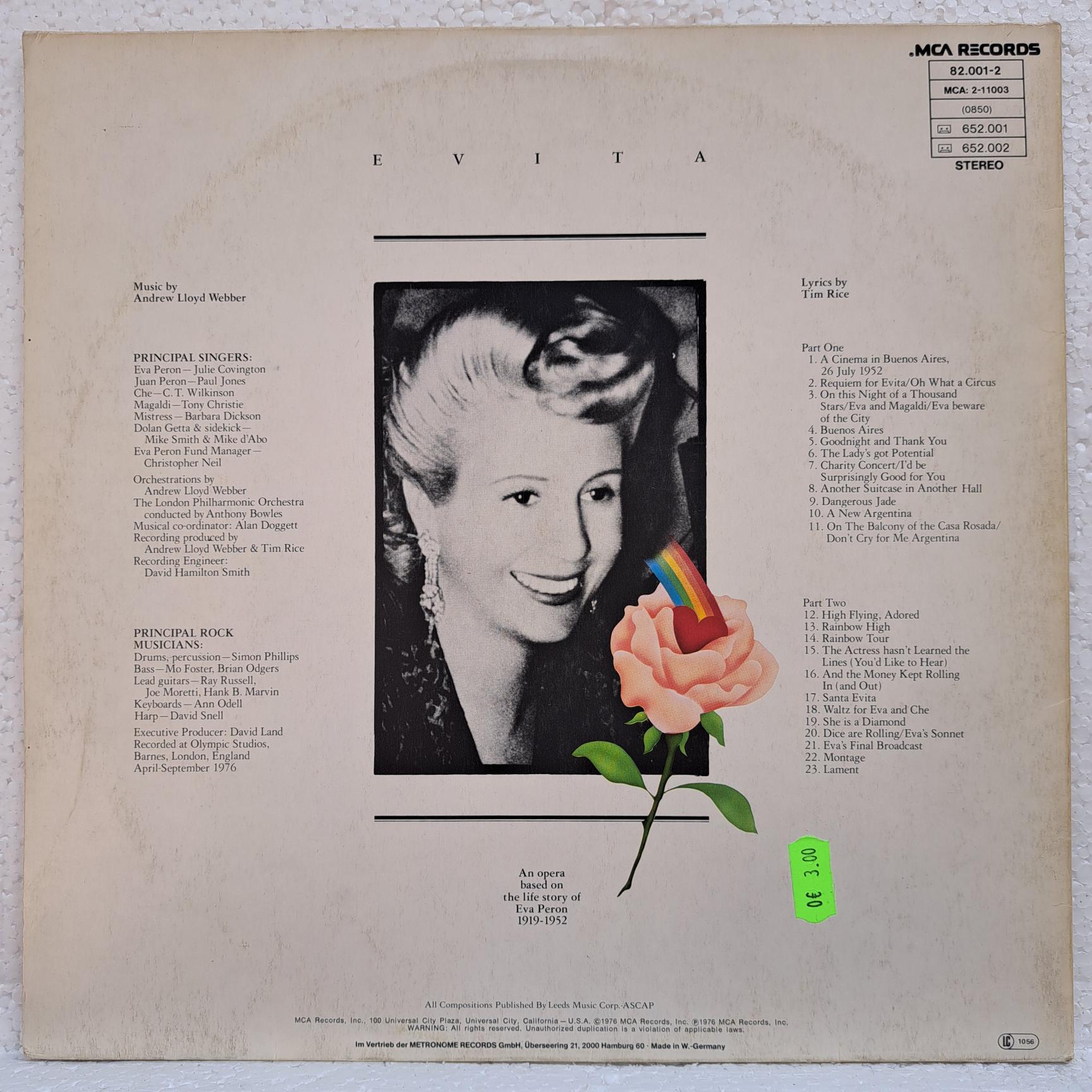 Andrew Lloyd Webber, Tim Rice – Evita Disc VINIL 2LP VG (BOXC) - imagine 3