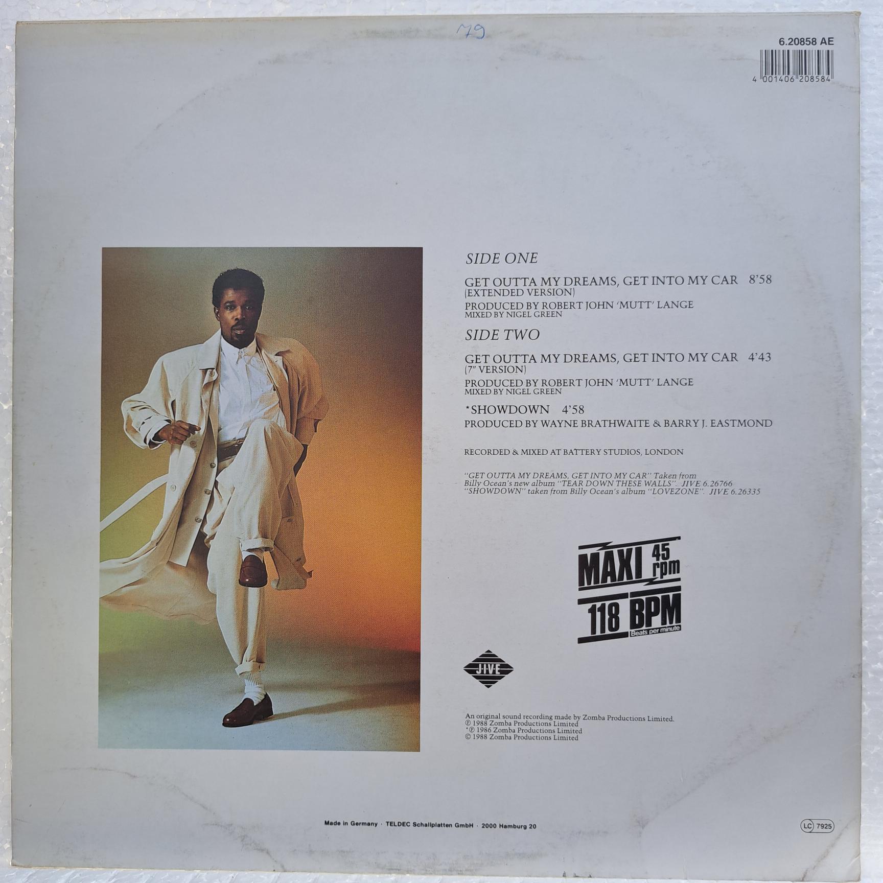 Billy Ocean – Get Outta My Dreams, Get Into My Car Disc VINIL MAXI VG+ - imagine 3