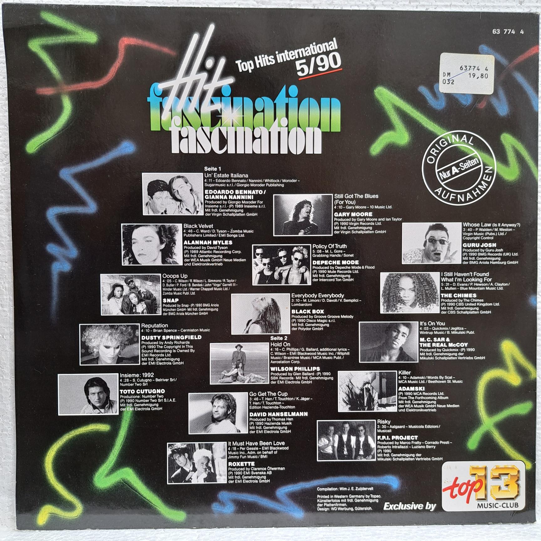 MC Sar & The Real McCoy, Guru Josh, Roxette, Toto Cutugno, Hit Fascination 5/90 Disc VINIL VG VG- Edoardo Bennato & Gianna Nannini, Snap, Black Box, Depeche mode, Alannah Myles - imagine 2