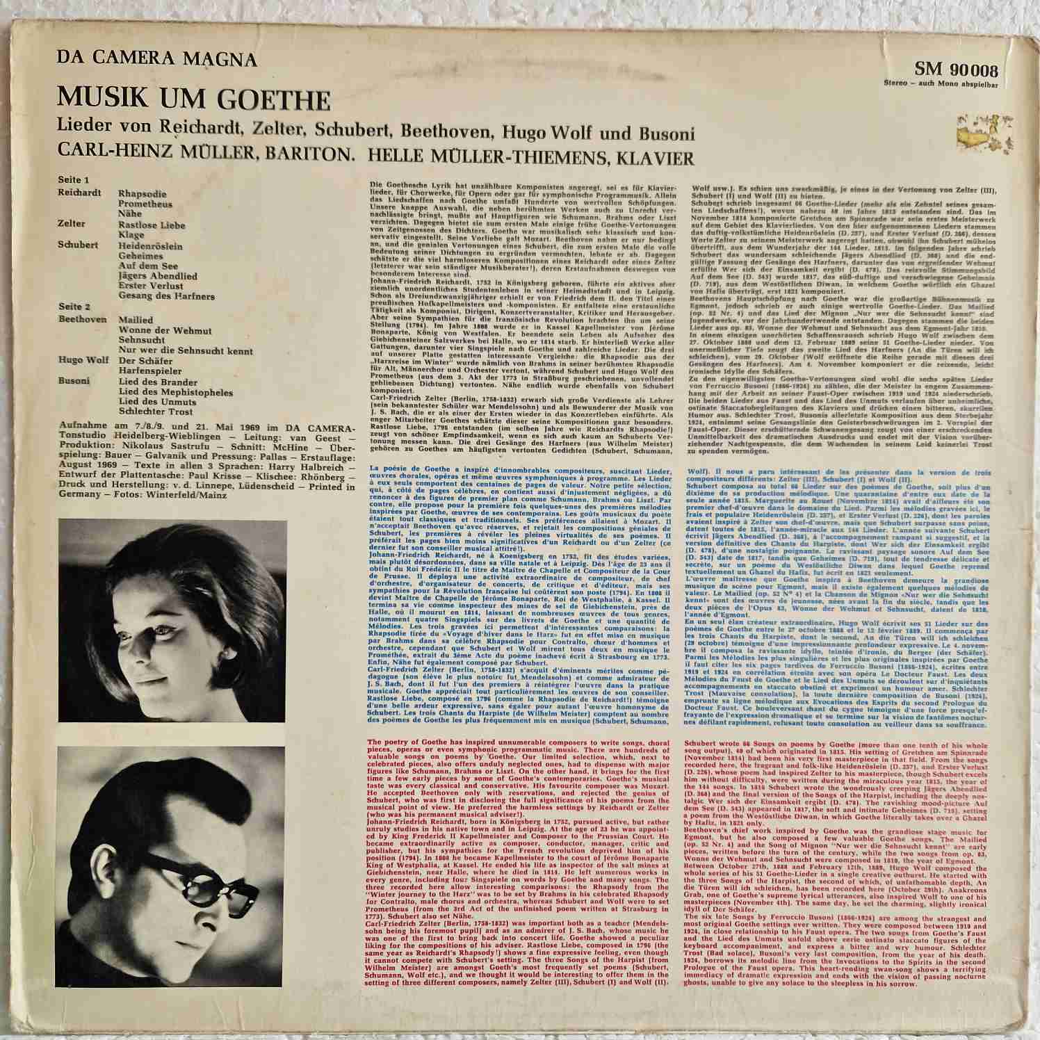 Carl-Heinz Müller, Helle Müller-Thiemens – Musik Um Goethe - Lieder Von Reichardt, Zelter, Schubert, Beethoven, Hugo Wolf Und Busoni Disc vinil LP - imagine 2