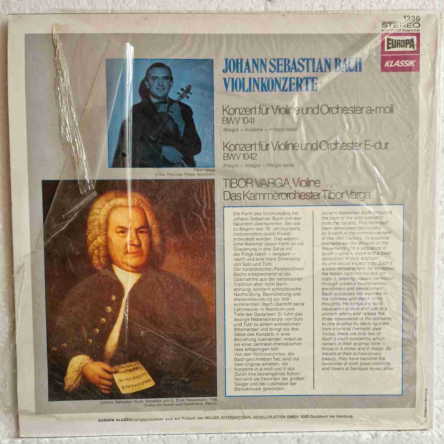 Johann Sebastian Bach - Tibor Varga, Das Kammerorchester Tibor Varga* – Violinkonzerte E-Dur Und A-Moll Disc vinil LP - imagine 2