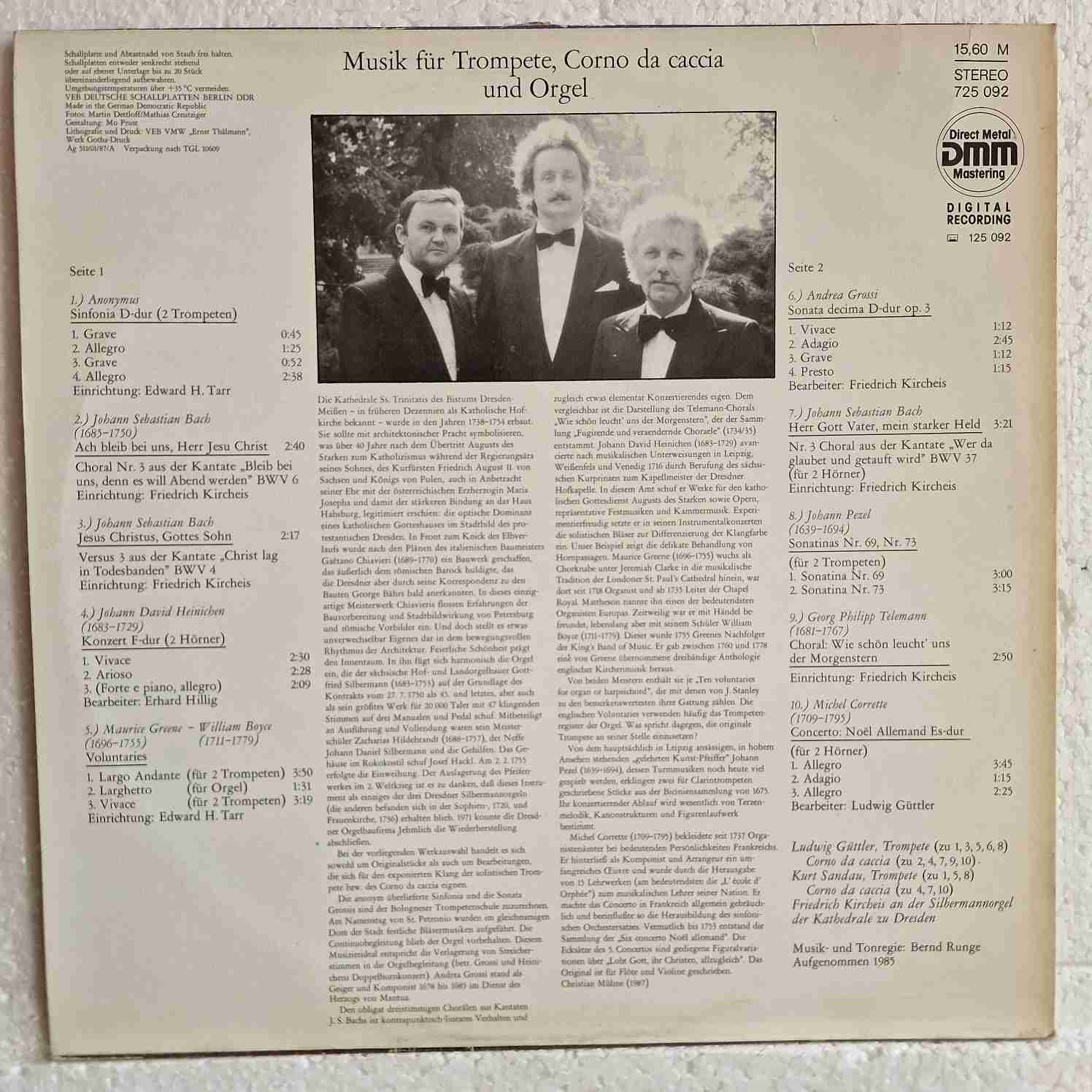 Ludwig Güttler, Kurt Sandau, Friedrich Kircheis – Musik Für Trompete, Corno Da Caccia Und Orgel Disc vinil LP - imagine 2