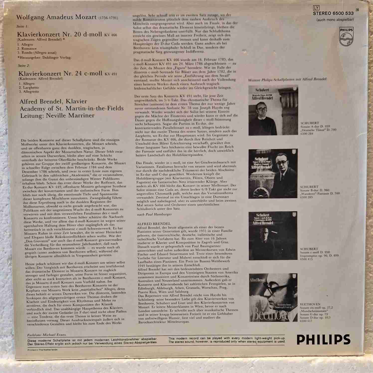 Mozart * - Alfred Brendel , Academia din St. Martin-in-The-Fields * , Neville Marriner * –Concertele pentru pian K.466 și K.491 Disc vinil LP - imagine 2