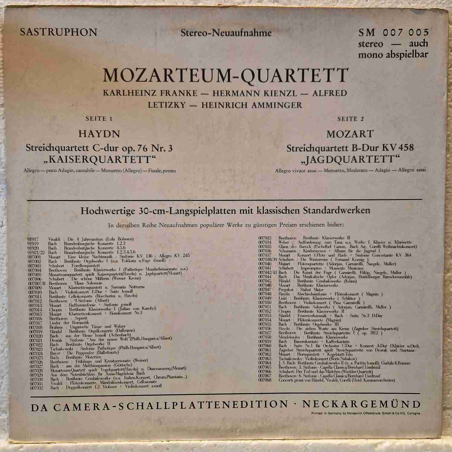 Mozarteum-Quartett* – Haydn* / Mozart* – Kaiserquartett / Jagdquartett Disc vinil LP - imagine 2