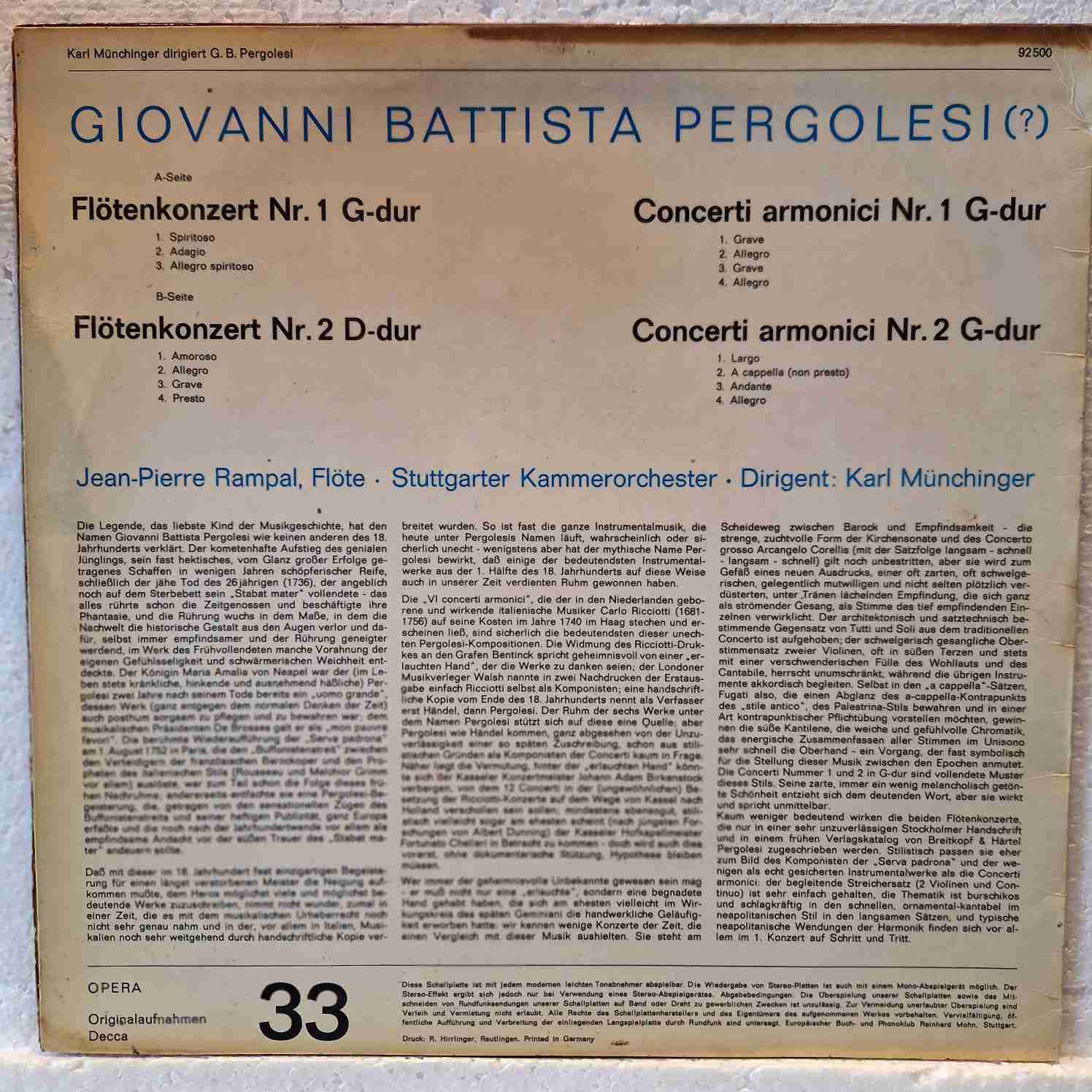 Pergolesi * / Jean-Pierre Rampal / Münchinger * –Karl Münchinger Dirigiert GB Pergolesi Disc vinil LP - imagine 2