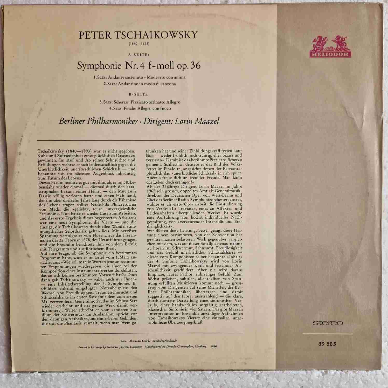 Peter Tschaikowsky*, Berliner Philharmoniker · Lorin Maazel – Symphonie Nr. 4 F-Moll Op. 36 Disc vinil LP - imagine 2