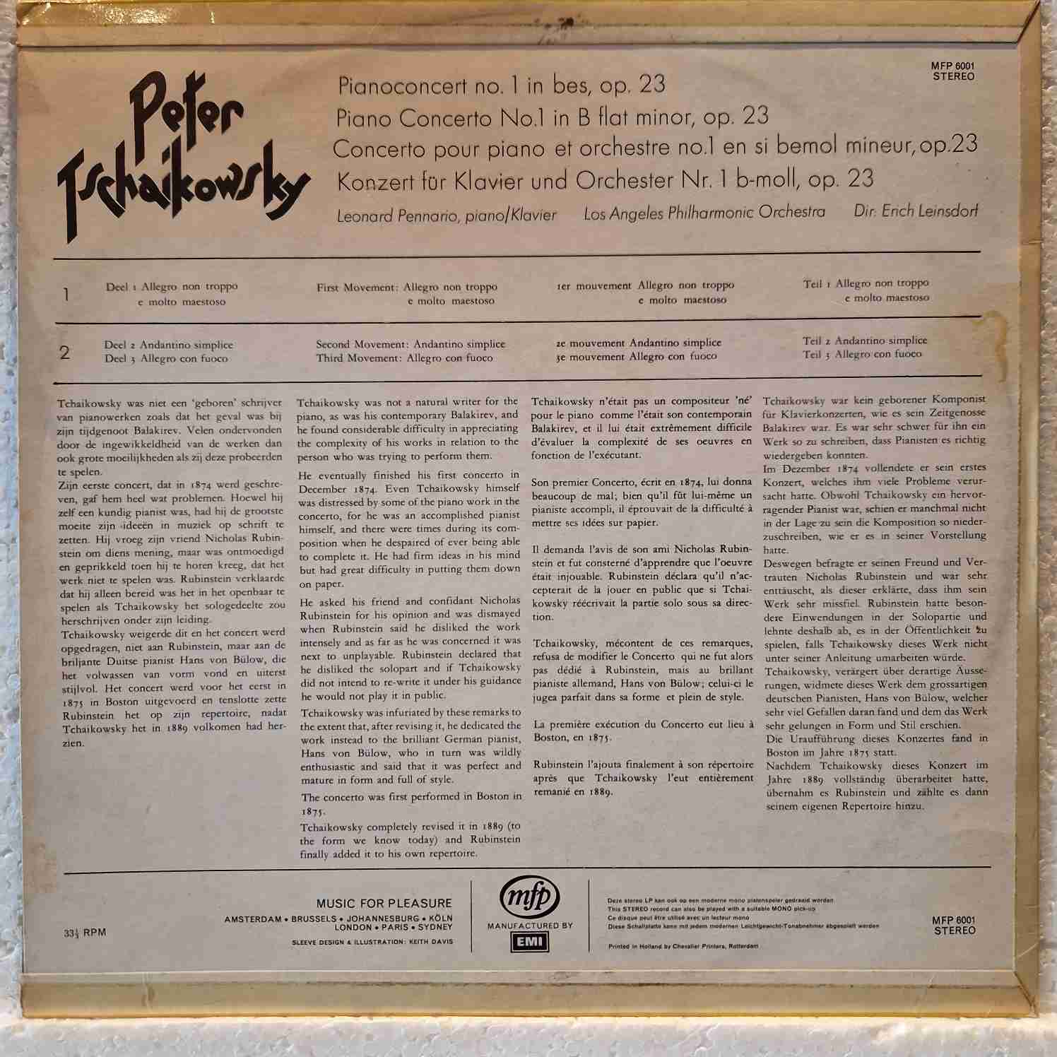 Peter Tschaikowsky* - Leonard Pennario, Los Angeles Philharmonic Orchestra, Erich Leinsdorf – Konzert Für Klavier Und Orchester Nr.1 B-Moll Disc vinil LP - imagine 2
