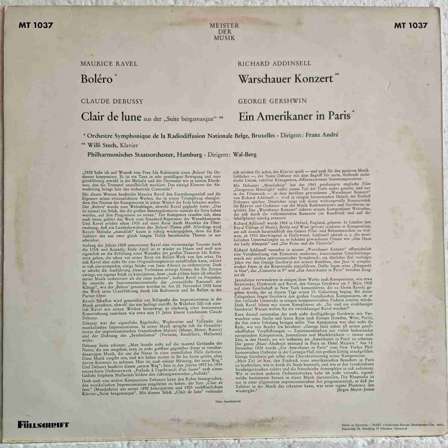 Ravel*, Debussy*, Addinsell*, Gershwin* – Meister Der Musik Disc vinil LP - imagine 2