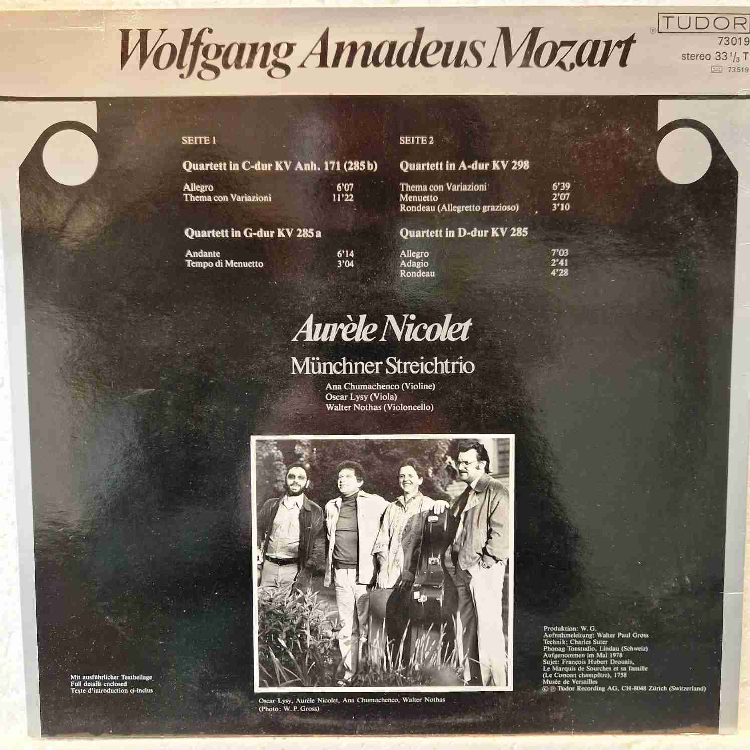 Wolfgang Amadeus Mozart , Aurèle Nicolet , Münchner Streichtrio , Ana Chumachenko , Oscar Lysy , Walter Nothas –Mozart : Flöten Quartette . Quatuors toarnă flûte Disc vinil LP - imagine 2